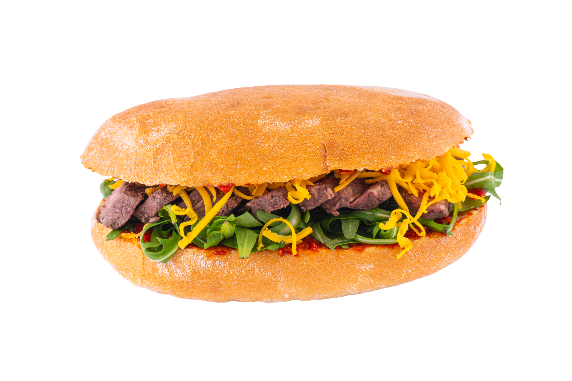 Ciabatta with steak and cheddar cheese