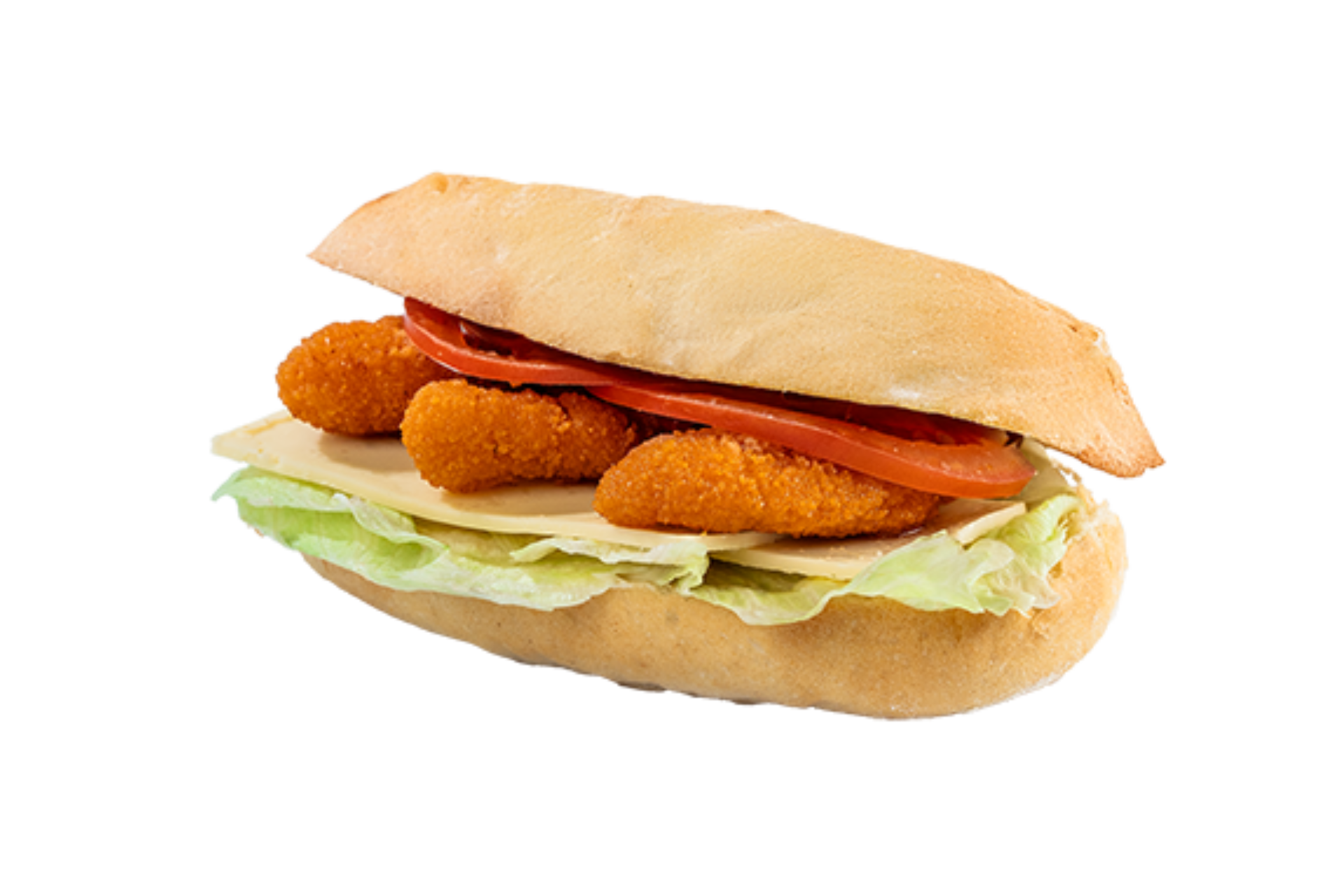 Club sandwich with fried chicken and chips